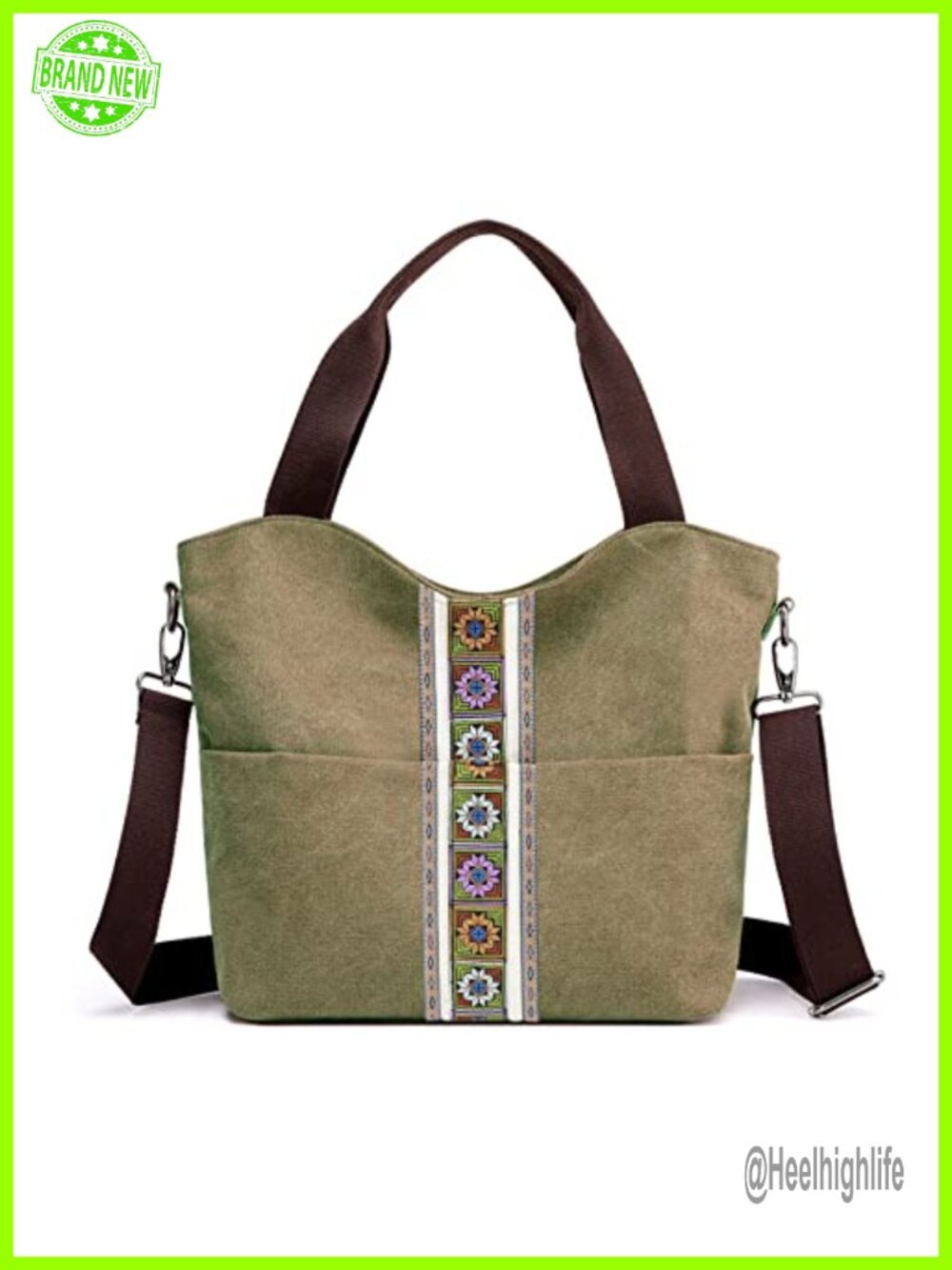 Women's Large Canvas Tote Bag Embroidered Shoulder Crossbody Handbag